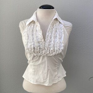 BCBGMaxAzria Cream Ruffled Blouse 10